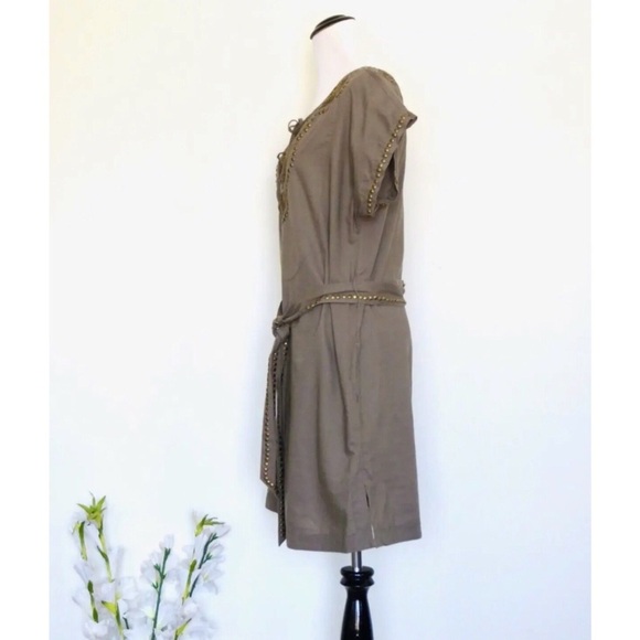 NEW! Victoria's Secret Linen Blend Dress with Belt Metallic Ornament Detail SZ M - Picture 2 of 6